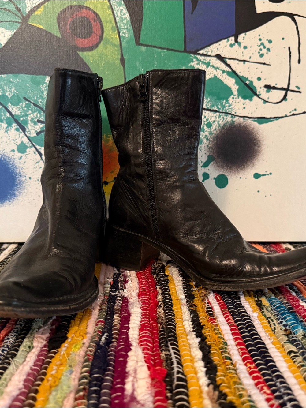 Women or Boys Black Leather Western Pointy Boots Made in Italy EU36.5